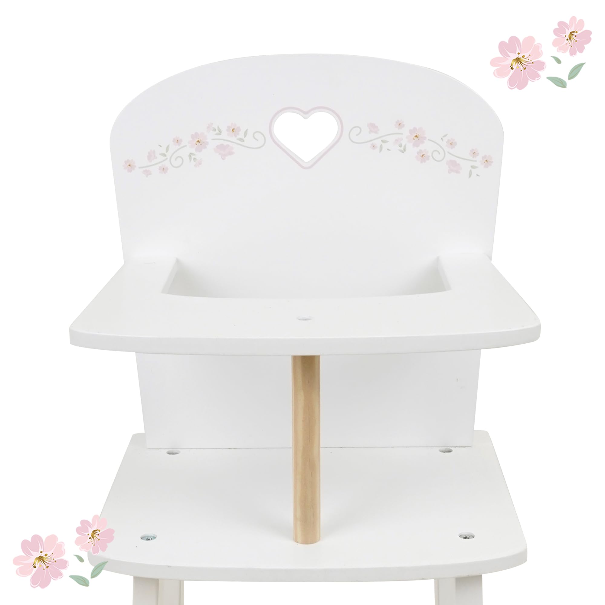 509 Crew: Little Flora - Seggiolone per bambole in legno - Fiore-Bianco-Rosa, Stazione di alimentazione, Bambole e animali di peluche, giocattolo finto gioco, bambino 3+