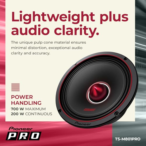 Image of PIONEER P.R.O. Series TS-M801PRO 8 inch Speakers (Pair) - 600W Max, Perfect for high-SPL Builds and pro-Level car Audio