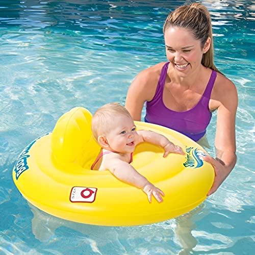 Image of Kids Inflatable Cartoon Swim Ring with Seat - Pink Baby Pool Float (Baby Yellow)