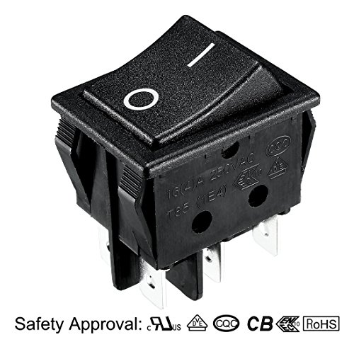 Uxcell 5Pcs Ac 16A/125V 16A/250V Dpdt 6 Terminal 2 Position Boat Rocker Switch Black #TOP2