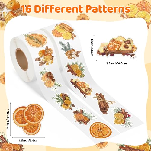 Image of Watercolor Orange Sticker Rolls - 1000 Pcs Dried Orange Waterproof Vinyl Reusable Laptop Stickers Coloring Book Scrapbook Water Bottle Page Activity Pad Birthday Party Favors Kids Skateboard