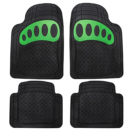 FH Group Automotive Floor Mats - Heavy-Duty Footprint Design Green Rubber Floor Mats for Cars, Universal Fit Full Set, ClimaProof Floor Mats, Trimmable Floor Mats For Most Sedan, SUV, Truck Floor Mats