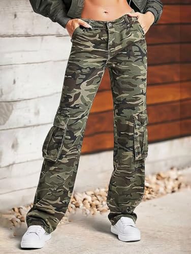 Flamingals Cargo Pants for Women Baggy Wide Leg Mid Waist Causal Y2K Pants with Pockets2