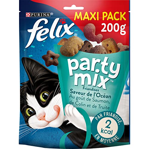 Felix Party Mix | Adulto | Dulces para Gatos | Sabor Océano Salmón, Colion y Trucha | Lote de 5 x 200 g
