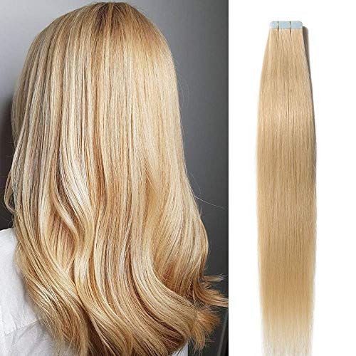 Tape In extensions echthaar 20pcs - 40g Remy Echthaar Haarverlängerung Extensions Echthaar Tape In #613 Hell-Lichtblond 35cm Cover