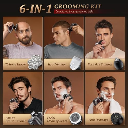 Image of Head Shavers for Bald Men, Professional 5-in-1 Electric Head Shaver Grooming Kit, 7D Floating Wet & Dry Electric Razor for Bald Heads with LED Smart Display & Type-C Charging for Hair /Face /Beard