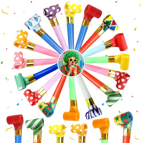 AMFUN 45PCS Colourful Party Blowers, Party Whistles Blowers, Blowers Noisemakers, Party Noise Generator for Birthday Party, Anniversary, Graduation, Wedding, Christmas