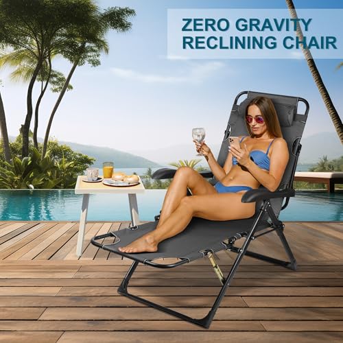 AYDFUORT Sonnenliege Klappbar, Liegestuhl Garten, Klappbare Gartenliege Verstellbar Rückenlehne, Relaxsessel Garten Mit Auflage Polster, Getränkehalter, Liegestuhl Balkon Belastbar150kg (Schwarz)