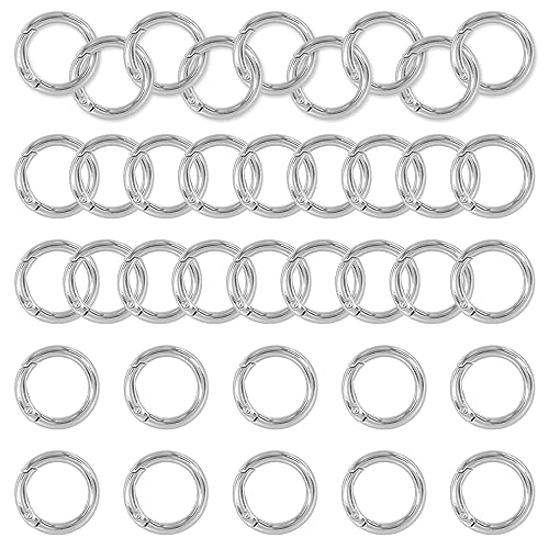 Bomtop 30 Pezzi Scatto Molla Rotonda, Gancio Fibbia Portachiavi, 25mm O Ring a anelli per borse uncinetto, Moschettoni per Borse, Ganci per borse fai da te, Anello Moschettone per Borsetta(Argento)