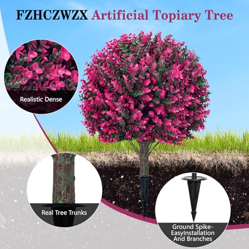 Image of 24 inch Artificial Red Eucalyptus Topiary Ball 2-Pack, UV Resistant Outdoor