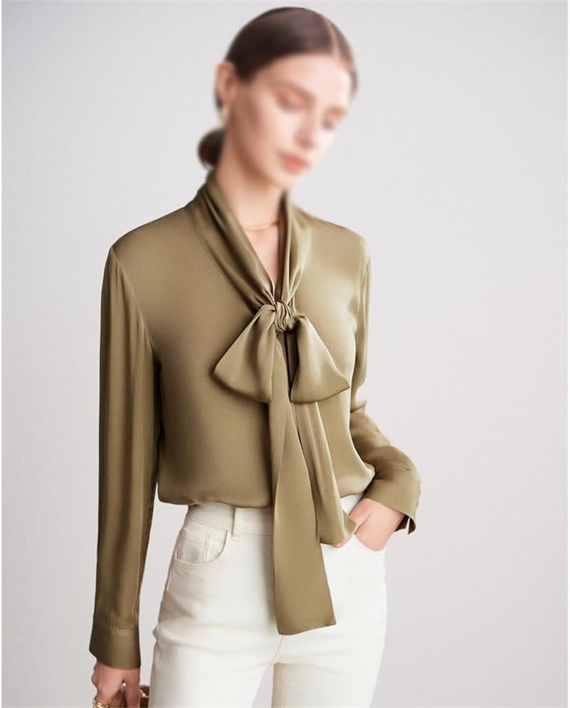 Drawer ベージュ リボン付 トップス シルク 主役ブラウス Drawer