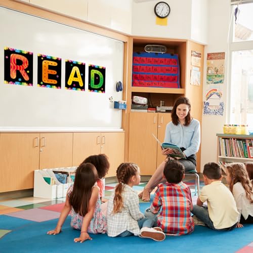 Image of COCHIE Reading Posters for Classroom Decorations, Library Reading Corner Decor, Read Signs Poster Bulletin Board Set of 4, Pre-k Preschool Kindergarten Classroom Wall Decoration (Black)