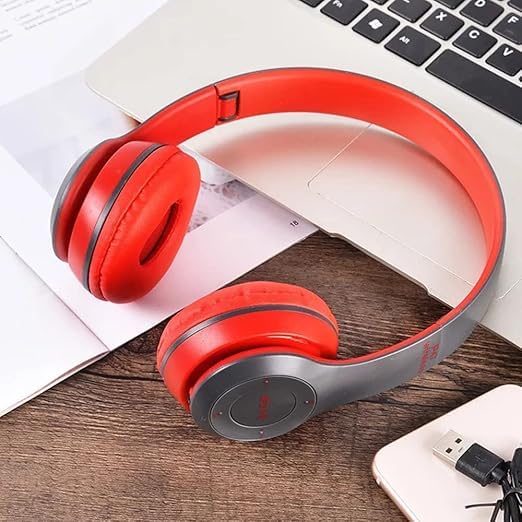 Image of iCall Best Sound Quality P47 with Mic & SD Card Support 8 Hour Battery Backup Bluetooth Headset (On The Ear) (Red)