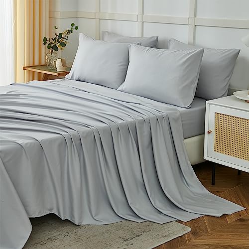 ILAVANDE Queen Sheets Set 6 Piece,Hotel Luxury Super Soft 1800 Series Microfiber Queen Bed Sheets Set-Wrinkle Free & Breathable-14 Deep Pocket Sheets for Queen Size Bed(Queen,Light Grey)