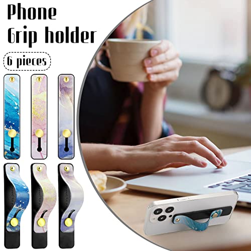 Image of Weewooday 6 Pieces Phone Grip Holder Cell Phone Grip Strap Telescopic Finger Strap Stand Universal Finger Kickstand for Most Smartphones(Soft Color,Marble)