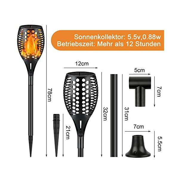 OPAMOO Solar Flammenlicht, 96 LED Solarleuchten Garten IP65 Wasserdicht Solarlampe Garten Fackeln Außen Solar… – Bild 8