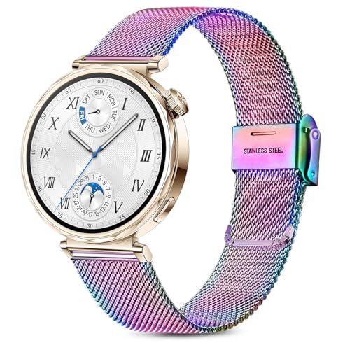 Issinlky Metalowa opaska kompatybilna z Huawei Watch GT5 41mm/Huawei GT4 41mm, opaska ze stali nierdzewnej 18mm dla Garmin Venu 2S/Venu 3S/Vivomove 3S/Vivoactive 4S