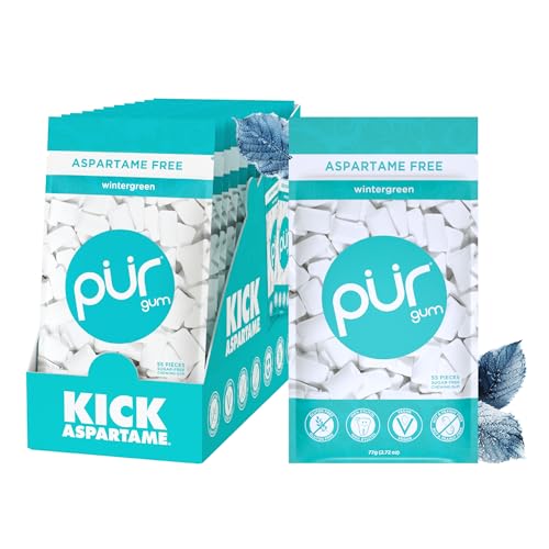Image of PUR Gum | Aspartame Free Chewing Gum | 100% Xylitol | Natural Wintergreen Flavored Gum, 55 Pieces (Pack of 12)
