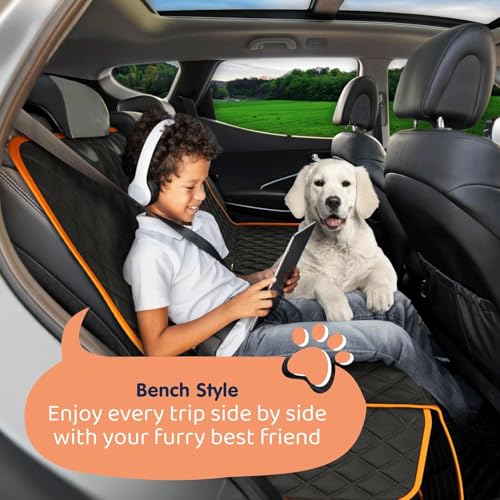Image of Dog Car Seat Cover for Back Seat, Waterproof Hammock for Car, SUV & Truck, Non-Slip Backseat Cover for Dogs, Heavy-Duty Dog Hammock Style Seat Protector Pets. (Orange, 41 inchx59 inch)