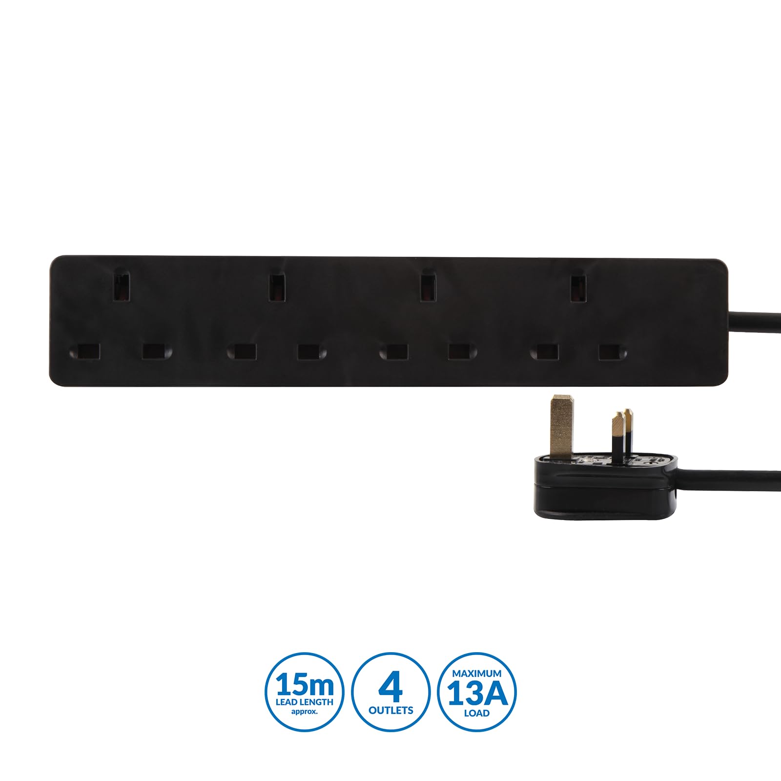 PRO ELEC PELB1412 - Cable de extensión de 4 Salidas, 15 m, Color Negro