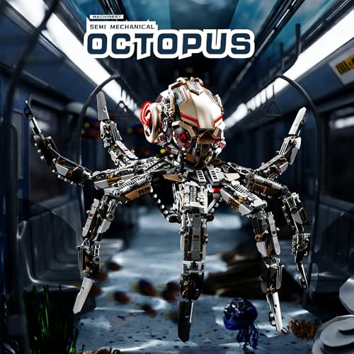Image of SKY LINE OCEAN Mechanical Octopus Building Set - 1900+ PCS Light-Up Sea Animal Model, Powered & Manual Control STEM Construction Kit, Compatible Bricks Collectible Gift for Adults & Teens