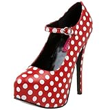 Pleaser Bordello Women's Teeze-08 Platform Pump,Red PU/White Polka Dots,7 M US