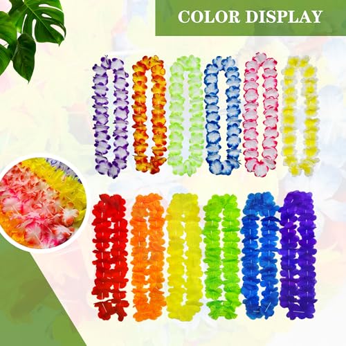 Image of 24Pcs Hawaiian Leis for Luau Party Decor, Colorful Flower Necklace,Tropical Hawaiian Bulk Hula Dance Party Decor, Summer Beach Pool Decorations Favors Supplies.