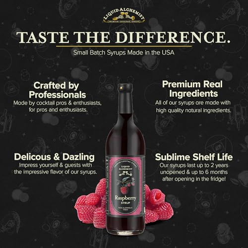 Image of Liquid Alchemist Raspberry Syrup for Cocktails | Real Ingredients Make our Raspberry Syrup for Drinks a great Margarita Mix | Small Batch, Non-GMO & Vegan | 25.4 oz Drink Mixer, Pack of 1