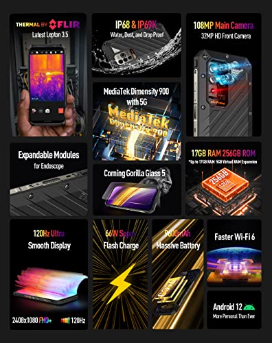 Ulefone Power Armor 18T 5G Thermal Imaging (Lepton 3.5) Rugged Smartphone, 108MP Camera, Dimensity 900 12GB+256GB, 6.58'' 120Hz FHD+, IP68 IP69K Android 12 Phone, 9600mAh Battery Wireless Charge NFC - Image 3