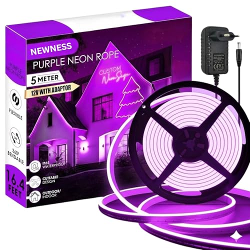 Image of NEWNESS 13.2 Feet Purple Neon LED Strip Light | IP65 Waterproof Indoor Outdoor Flexible Silicone Rope Light with 12V Adapter for Home Decor