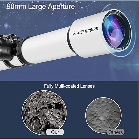 Teleskope für Erwachsene Astronomie, 90mm Öffnung 700mm Refraktor-Teleskope für Erwachsene Anfänger Kinder mit hoher Präzision Anpassung, Ultra-stabilen Vertisteel AZ Mount Base Stativ