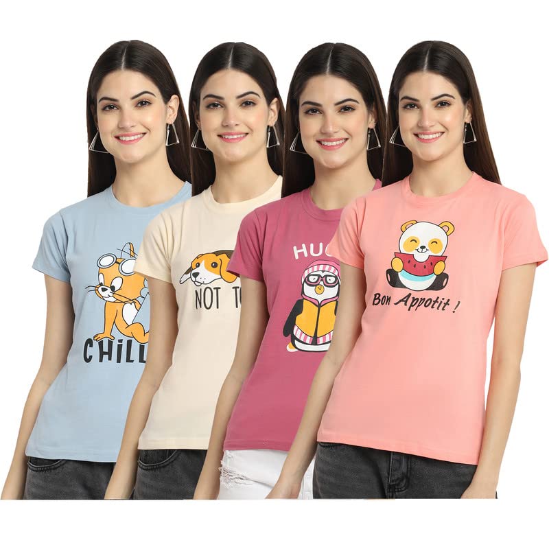 Image of Preneum Women's Cotton Regular Fit Graphic Stylish Printed Short Sleeves Casual T-Shirt |Trend & Styles