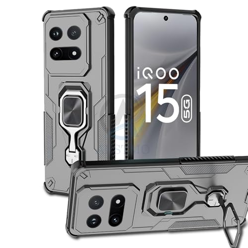 Image of AESTMO Armor Back Cover for iQOO 15 5G | Ring Holder & Kickstand & Camera Protection in-Built | 360 Degree Protection Back Case Cover (Black)