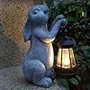Rabbit solar garden outdoor statuesresin rabbit figurine decorations with solar lights lantern outdoor rabbit art decor for lawnyard unique housewarming gift for garden home  urban country home decor