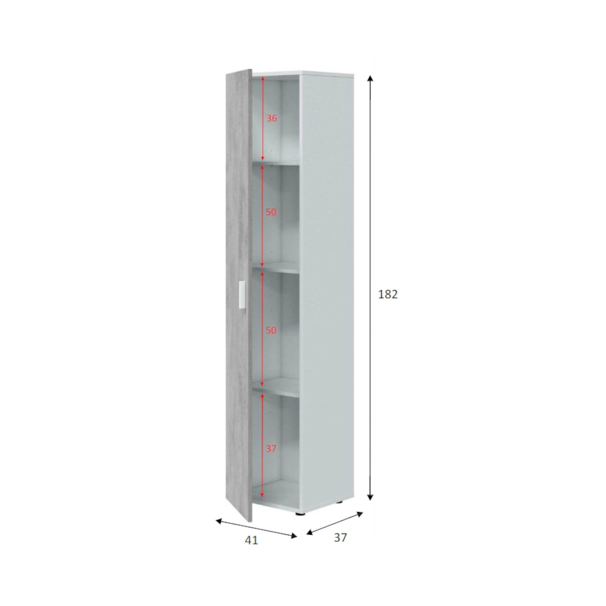 Dmora Armadio multiuso a 1 anta battente e 3 ripiani regolabili, Guardaroba moderno, Mobile alto a colonna, Cm 41x37h182, colore Cemento e Bianco