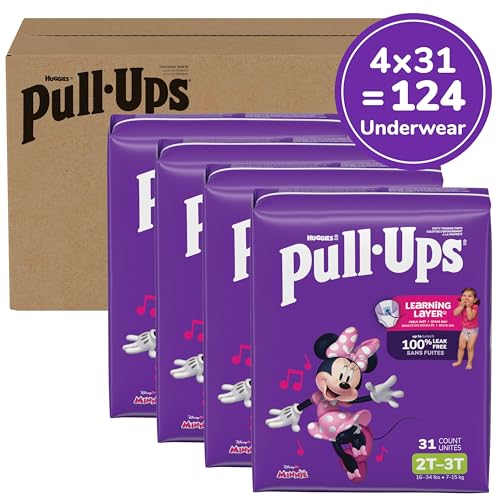 Image of Pull-Ups Girls' Potty Training Pants, Size 2T-3T Training Underwear (16-34 lbs), 124 Count (4 packs of 31)