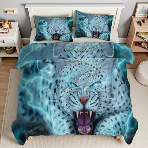 Housse de couette léopard bleu pour transformer la décoration d'une chambre d'ado