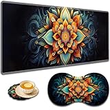 大型ゲームマウスパッド + 手首サポートパッド + コーヒーコースター、縫い目のエッジ付きデスクパッド、滑り止めセットパッド オフィスワークや自宅に最適 - マンダラパターン