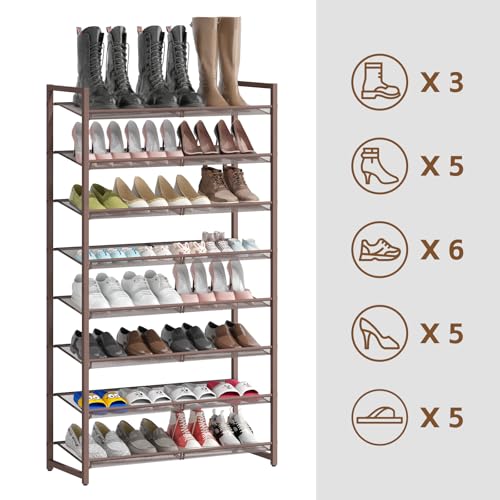 Image of 8Tier Metal Tall Shoe Rack,Large Shoe Rack for Closet,entryway,Garage, with Adjustable Flat or Angled Shelves, Hold 32-40 Pairs Shoes