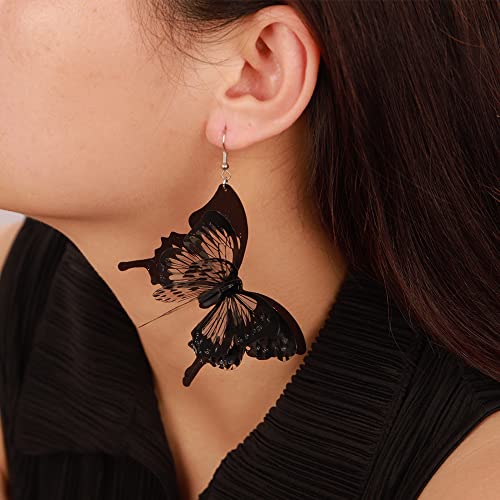 Kercisbeauty 3D Black Butterfly Statement Earrings Lightweight Layered Dangle Drop Jewelry for Halloween Party Women Punk Jewelry4