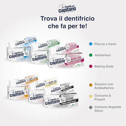 Pasta del Capitano, Dentifricio Placca e Carie Bio, Garantisce una Pulizia Profonda, Protegge Denti e Gengive, Soluzione Ideale contro Placca e Carie, 100% Made in Italy, Tubetto da 75 ml - Immagine 4
