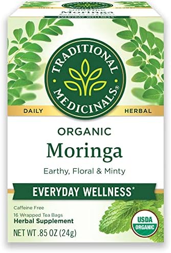 Traditional Medicinals Tea, Organic Moringa Spearmint & Sage - Everyday Wellness - Kosher, Non-GMO, Caffeine-Free - 16 Tea Bags