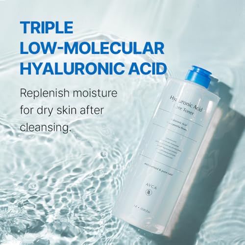 Image of AVCA Hyaluronic Acid Pore Toner - Low pH Facial Toning Water That Hydrates and Moisturizes Sensitive, Dehydrated, Oily Skin, Korean Skin Care (1L /33.8fl.oz)