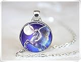  Halskette mit Glasfliesen, Pegasus-Halskette, Mond-Halskette, Fantasy-Schmuck, Mondschmuck.