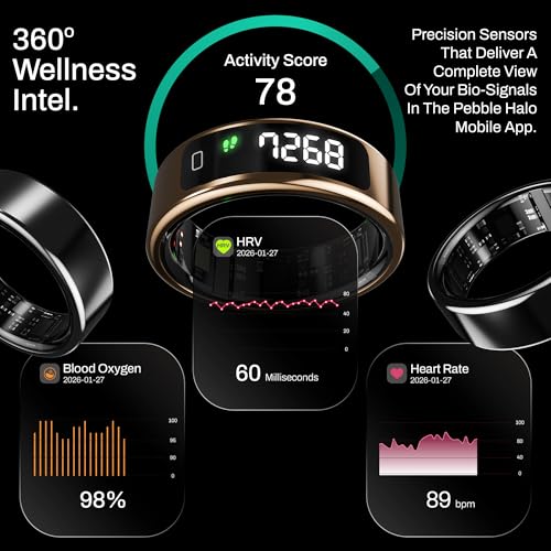 Image of Pebble Halo 2 Next-Gen Smart Ring with Digital Display, Gesture Control, 24x7 Sleep & SpO2 Monitoring, HRV Tracker, Stainless Steel Body,Step & Calorie Tracker (Black, 11)