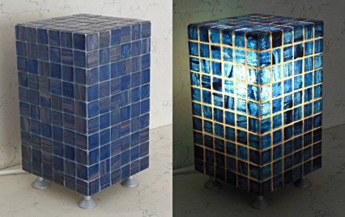 GUIZZO creart - Lampada da Tavolo in Vetro di Murano con Mosaico, Lampada da Comodino per Camera da Letto e Salotto, Abat Jour da Comodino e Lampada Soggiorno per Arredamento Casa - Blu, 13x13x24H cm