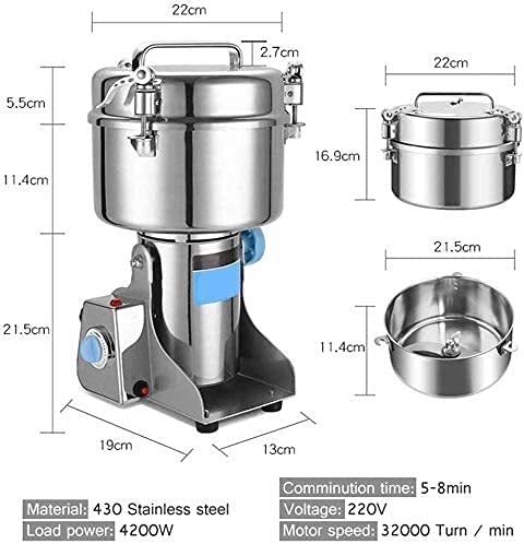 ywewsq Getreidemühle 2000G Schwingtyp Gewürznuss- und Kaffeemühle 4100W Hochgeschwindigkeits-Edelstahlmühle mit 32000 U… – Bild 5