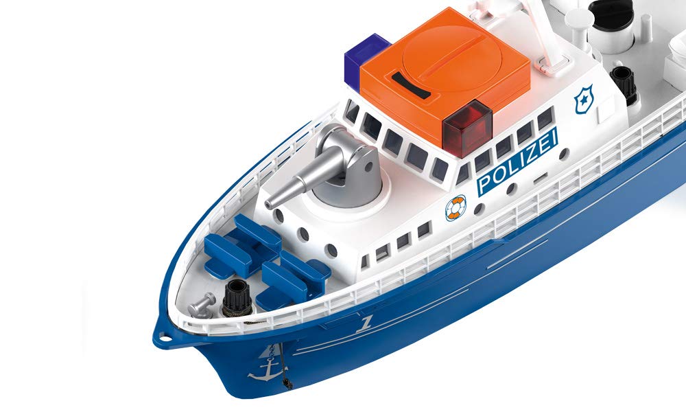 Siku 5401, Polizeiboot, Kunststoff, Blau/Weiß, Wasserkanone, Licht, Sound, Heckklappe, Inkl. Boje