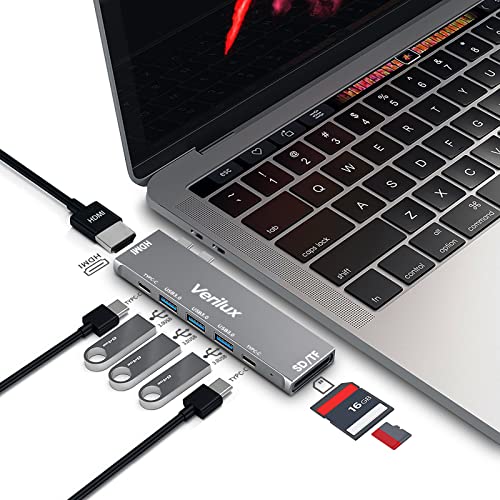 Image of Verilux USB C Hub Adapter,8 in 2 Multiport MacBook Pro USB-C Accessories with 3 USB 3.0 Ports,4K HDMI,TF /SD Card Reader,Thunderbolt 3 Port,USB-C Port,100W PD Port for 13 15 16 inch MacBook