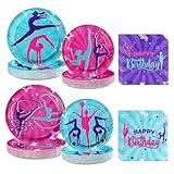Greencian 200Pcs Gymnastics Birthday Party Supplies Gymnastics Plates and Napkins Disposable Dance Gymnasts Themed Tableware Set for Little Dance Gymnasts Girls Birthday Party Decorations Serves 50